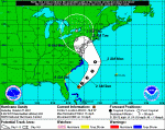 NOAA projection of Hurricane Sandy's path, as of 8:00am, October 27th, 2012.