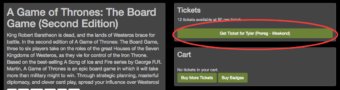 Red circle highlighting the “Get Ticket” button.